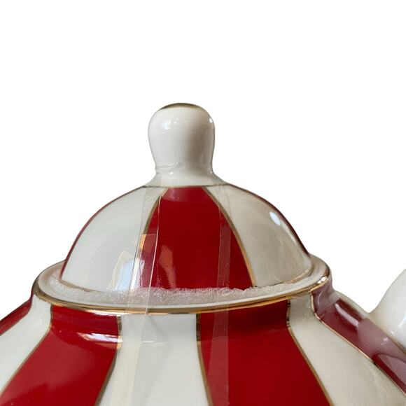 Grace Teaware Fine Porcelain Teapot Holiday Red White Gold Peppermint Stripe New - Picture 5 of 16